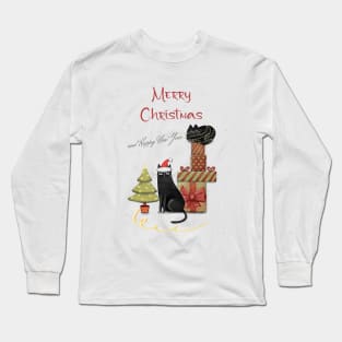 Merry Christmas - Black cats with Santa hat. Long Sleeve T-Shirt